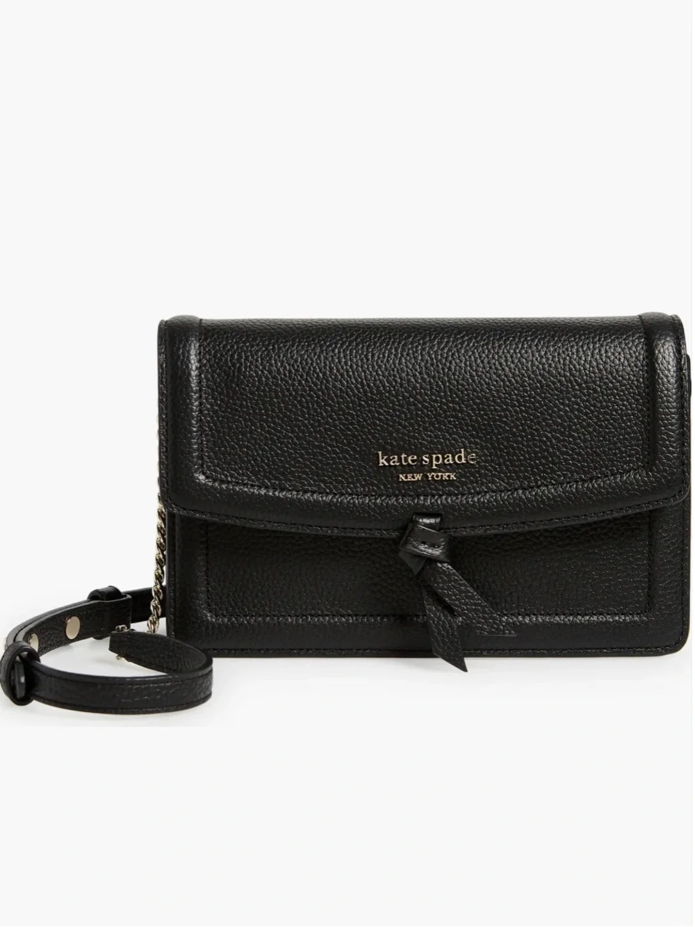 🆕 KATE SPADE black crossbody pebbled leather bag purse  gold chain adjustable